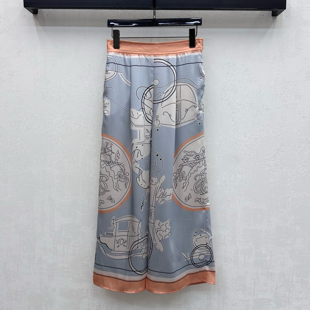 HERMES 26S CROPPED WIDE LEG SILK PANTS 584