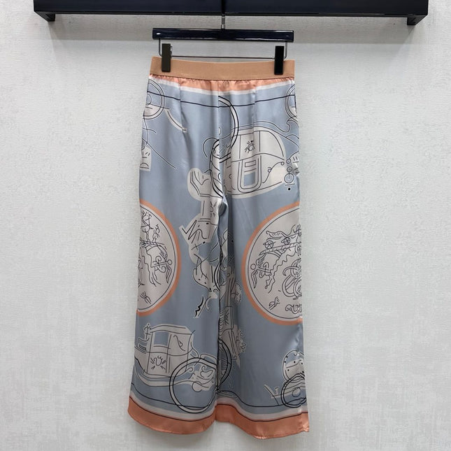 HERMES 26S CROPPED WIDE LEG SILK PANTS 584