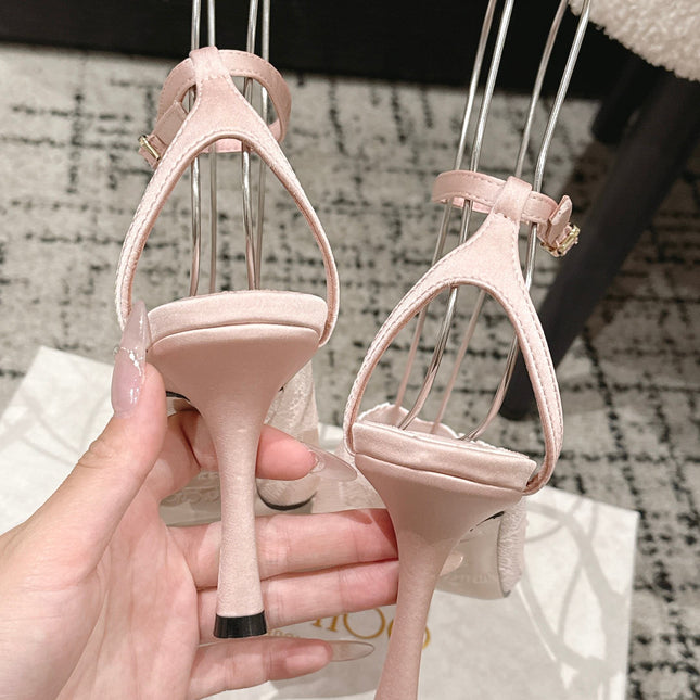 JIMMY CHOO 26S SLINGBACK HEELS 95 MM IN LIGHT PINK LACE