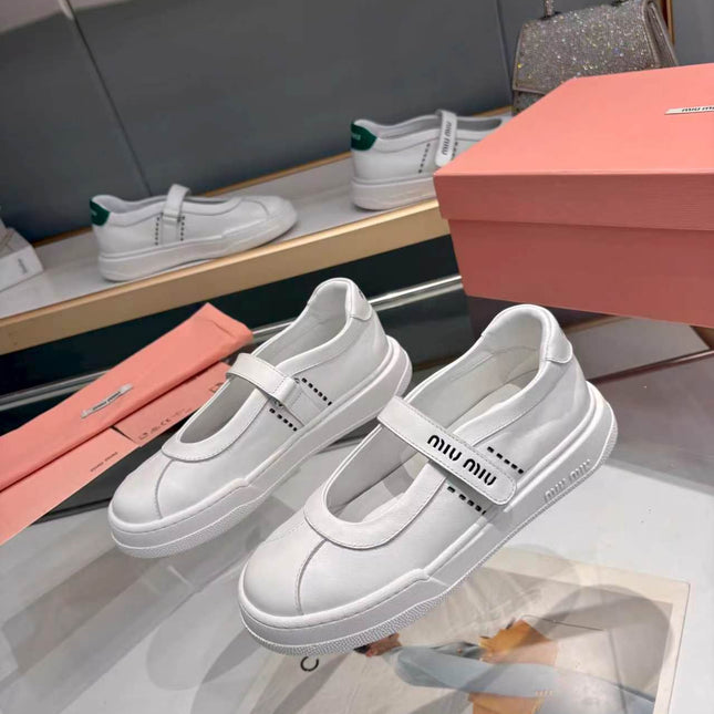 MIUMIU 26S MARY JANE BALLERINAS IN WHITE CALFSKIN