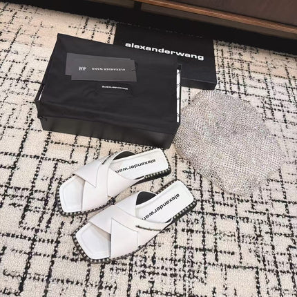 RHODES STUDDED SLIDE SANDAL IN WHITE CALFSKIN