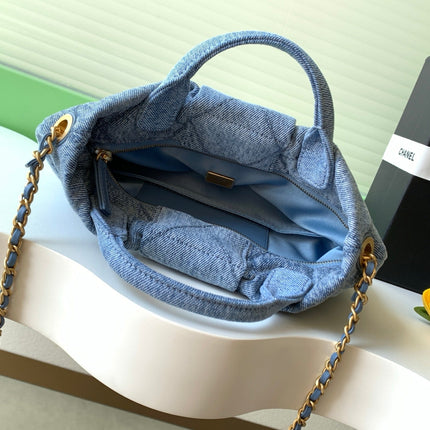 CHANEL 25S MAXI BOW BAG 26 IN BLUE DENIM WITH GOLD HARDWARE