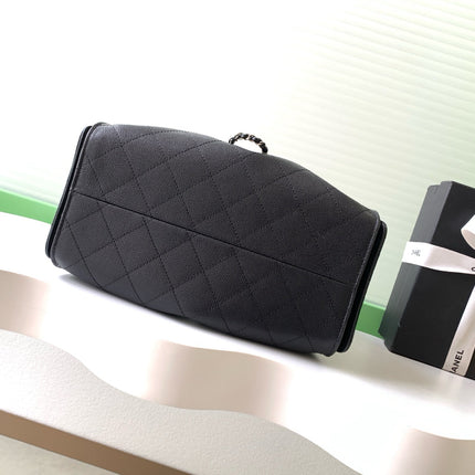 CHANEL 26S HOBO BAG 30 IN BLACK CAVIAR CALFSKIN DARK SILVER HARDWARE