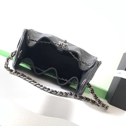 CHANEL 26S HOBO BAG 30 IN BLACK CAVIAR CALFSKIN DARK SILVER HARDWARE