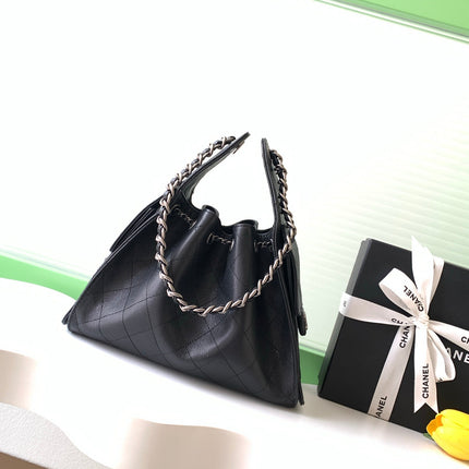 CHANEL 26S HOBO BAG 30 IN BLACK CAVIAR CALFSKIN DARK SILVER HARDWARE
