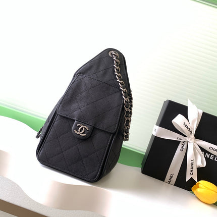 CHANEL 26S HOBO BAG 30 IN BLACK CAVIAR CALFSKIN DARK SILVER HARDWARE
