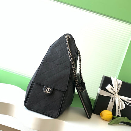 CHANEL 26S HOBO BAG 40 IN BLACK CAVIAR CALFSKIN DARK SILVER HARDWARE