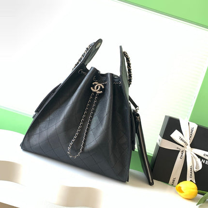 CHANEL 26S HOBO BAG 40 IN BLACK CAVIAR CALFSKIN DARK SILVER HARDWARE