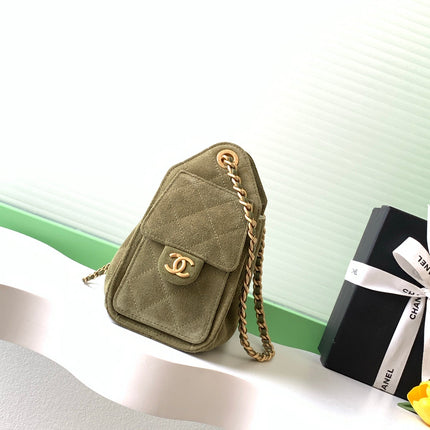 CHANEL 25S HOBO BAG 22 IN MOSS GREEN SUEDE WITH GOLD HARDWARE