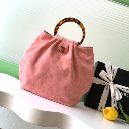 CHANEL 26S HAND BAG LARGE 32 IN PINK SUEDE GOLD HARDWARE