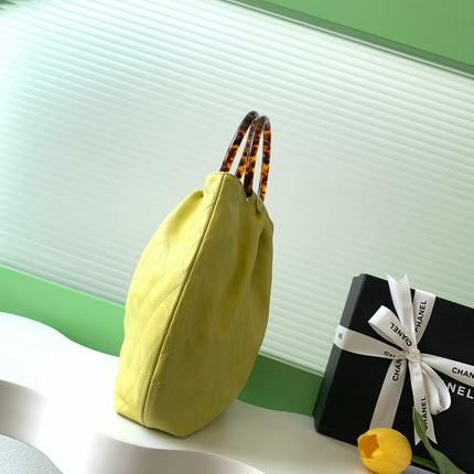 CHANEL 26S HAND BAG 32 IN LIME YELLOW LAMBSKIN GOLD HARDWARE