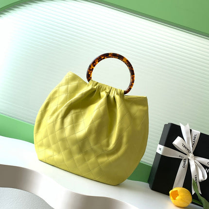 CHANEL 26S HAND BAG 32 IN LIME YELLOW LAMBSKIN GOLD HARDWARE