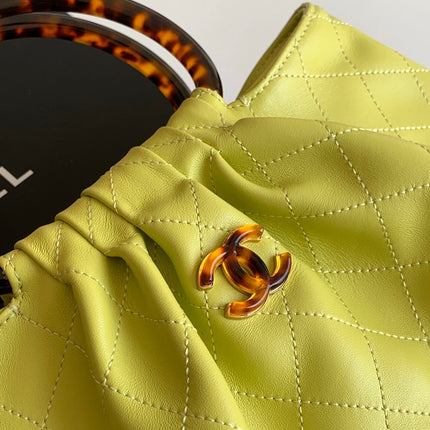 CHANEL 26S HAND BAG 32 IN LIME YELLOW LAMBSKIN GOLD HARDWARE