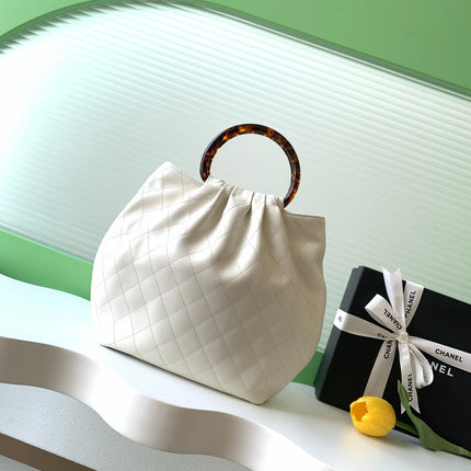 CHANEL 26S HAND BAG 32 IN IVORY WHITE LAMBSKIN GOLD HARDWARE