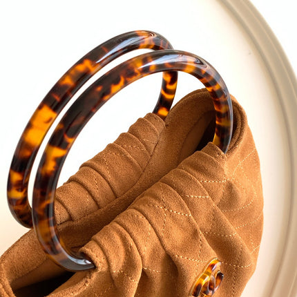 CHANEL 26S HAND BAG MEDIUM 24 IN CARAMEL BROWN SUEDE GOLD HARDWARE