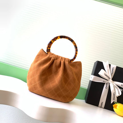 CHANEL 26S HAND BAG MEDIUM 24 IN CARAMEL BROWN SUEDE GOLD HARDWARE