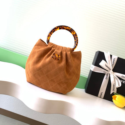 CHANEL 26S HAND BAG MEDIUM 24 IN CARAMEL BROWN SUEDE GOLD HARDWARE