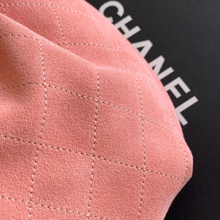 CHANEL 26S HAND BAG MEDIUM 24 IN PINK SUEDE GOLD HARDWARE