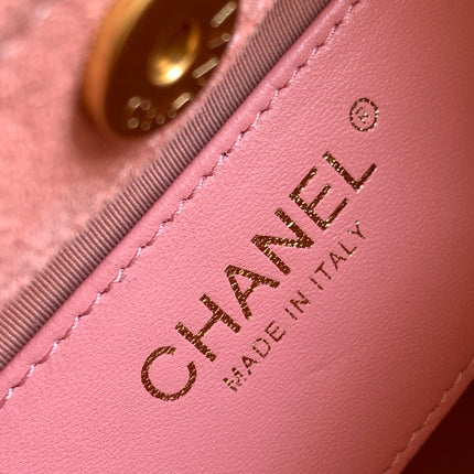 CHANEL 26S HAND BAG MEDIUM 24 IN PINK SUEDE GOLD HARDWARE
