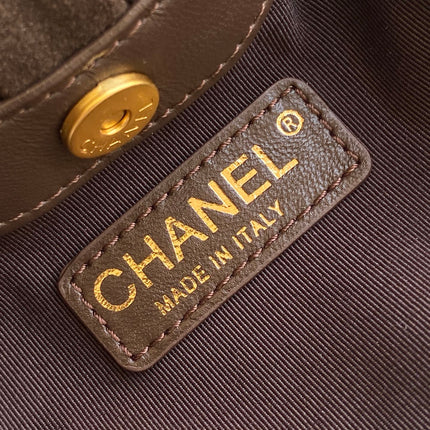 CHANEL 26S HAND BAG 12 IN DARK BROWN SUEDE GOLD HARDWARE