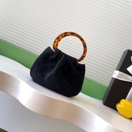 CHANEL 26S HAND BAG 12 IN BLACK SUEDE GOLD HARDWARE