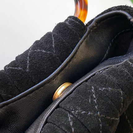 CHANEL 26S HAND BAG 12 IN BLACK SUEDE GOLD HARDWARE