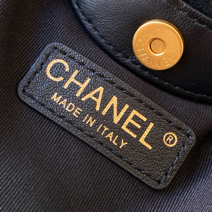 CHANEL 26S HAND BAG 12 IN BLACK SUEDE GOLD HARDWARE