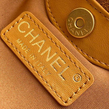 CHANEL 26S HAND BAG 12 IN CARAMEL BROWN SUEDE GOLD HARDWARE