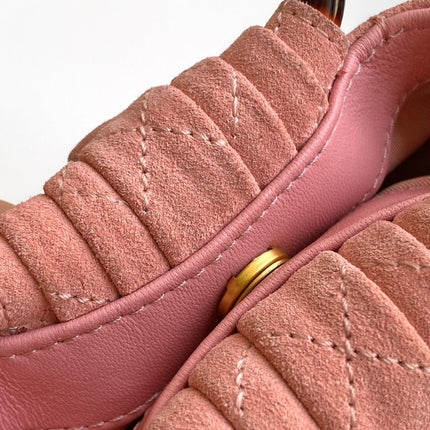 CHANEL 26S HAND BAG 12 IN PINK SUEDE GOLD HARDWARE