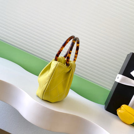 CHANEL 26S HAND BAG 12 IN LIME YELLOW LAMBSKIN GOLD HARDWARE