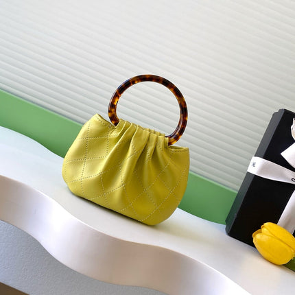 CHANEL 26S HAND BAG 12 IN LIME YELLOW LAMBSKIN GOLD HARDWARE