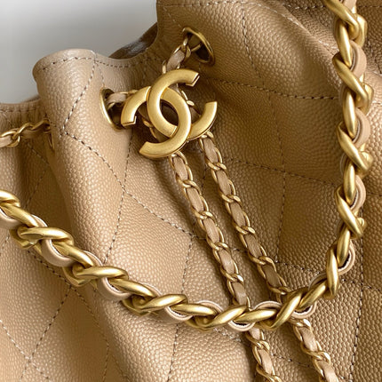 CHANEL 26S HOBO BAG 30 IN DARK BEIGE CAVIAR CALFSKIN GOLD HARDWARE