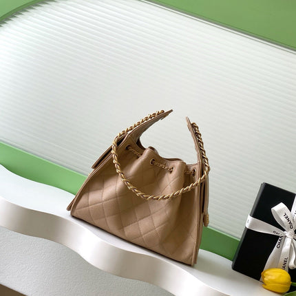 CHANEL 26S HOBO BAG 30 IN DARK BEIGE CAVIAR CALFSKIN GOLD HARDWARE