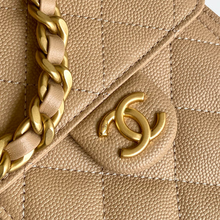 CHANEL 26S HOBO BAG 30 IN DARK BEIGE CAVIAR CALFSKIN GOLD HARDWARE