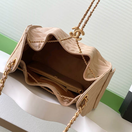 CHANEL 26S HOBO BAG 40 IN DARK BEIGE CAVIAR CALFSKIN GOLD HARDWARE