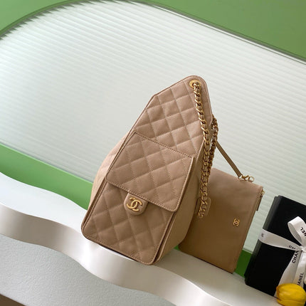 CHANEL 26S HOBO BAG 40 IN DARK BEIGE CAVIAR CALFSKIN GOLD HARDWARE