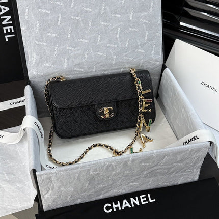 CHANEL 26S WALLET ON CHAIN 22 IN BLACK GRAINED CALFSKIN GOLD HARDWARE
