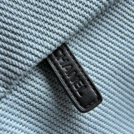 CHANEL 26S COCO BEACH SHOULDER BAG 32 IN LIGHT BLUE CANVAS WITH CALFSKIN STRAP