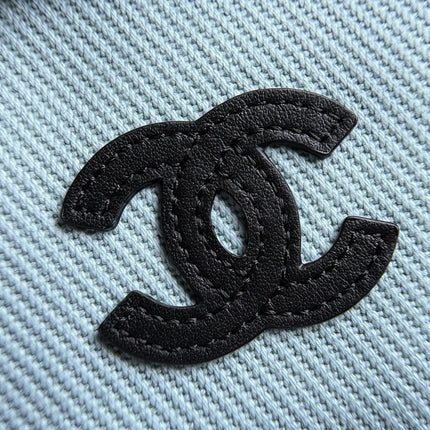 CHANEL 26S COCO BEACH SHOULDER BAG 32 IN LIGHT BLUE CANVAS WITH CALFSKIN STRAP
