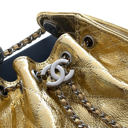 CHANEL 26S HOBO BAG 22 IN GOLD METALLIC CRINKLED CALFSKIN SILVER HARDWARE