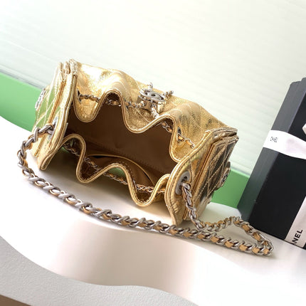 CHANEL 26S HOBO BAG 22 IN GOLD METALLIC CRINKLED CALFSKIN SILVER HARDWARE