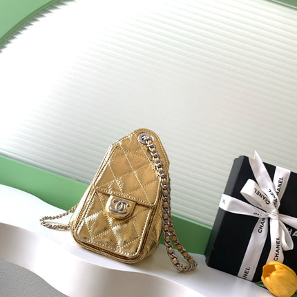 CHANEL 26S HOBO BAG 22 IN GOLD METALLIC CRINKLED CALFSKIN SILVER HARDWARE