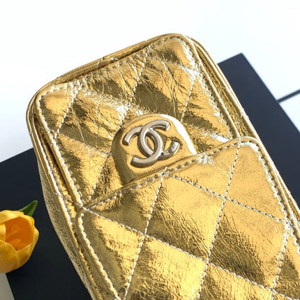CHANEL 26S HOBO BAG 22 IN GOLD METALLIC CRINKLED CALFSKIN SILVER HARDWARE
