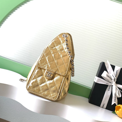 CHANEL 26S HOBO BAG 30 IN GOLD METALLIC CRINKLED CALFSKIN SILVER HARDWARE
