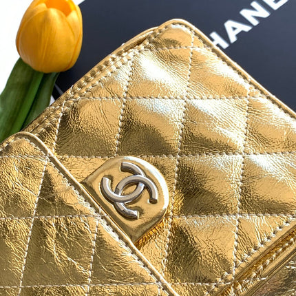 CHANEL 26S HOBO BAG 30 IN GOLD METALLIC CRINKLED CALFSKIN SILVER HARDWARE