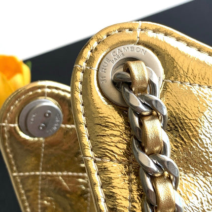 CHANEL 26S HOBO BAG 30 IN GOLD METALLIC CRINKLED CALFSKIN SILVER HARDWARE