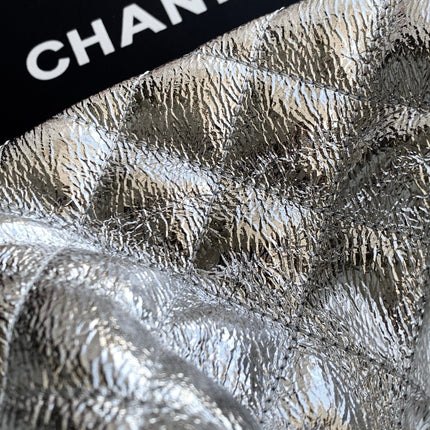 CHANEL 26S HOBO BAG 30 IN SILVER METALLIC CRINKLED CALFSKIN GOLD HARDWARE