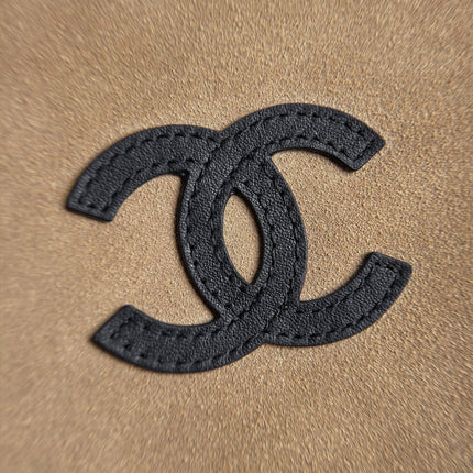 CHANEL 26S LARGE ZIP POUCH BAG 29 IN DARK BEIGE SUEDE AND CALFSKIN SILVER HARDWARE