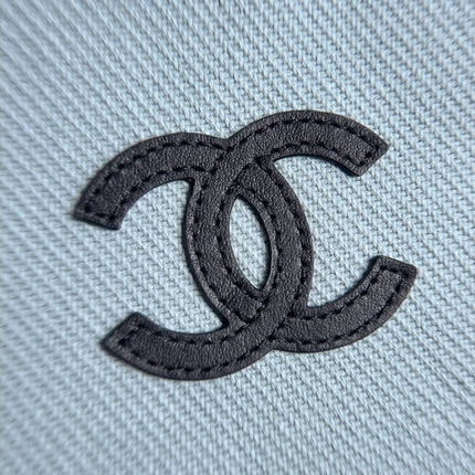 CHANEL 26S LARGE ZIP POUCH BAG 29 IN LIGHT BLUE CANVAS AND CALFSKIN SILVER HARDWARE