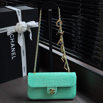 CHANEL 26S WALLET ON CHAIN 22 IN TIFFANY BLUE CROCODILE-EMBOSSED CALFSKIN GOLD HARDWARE